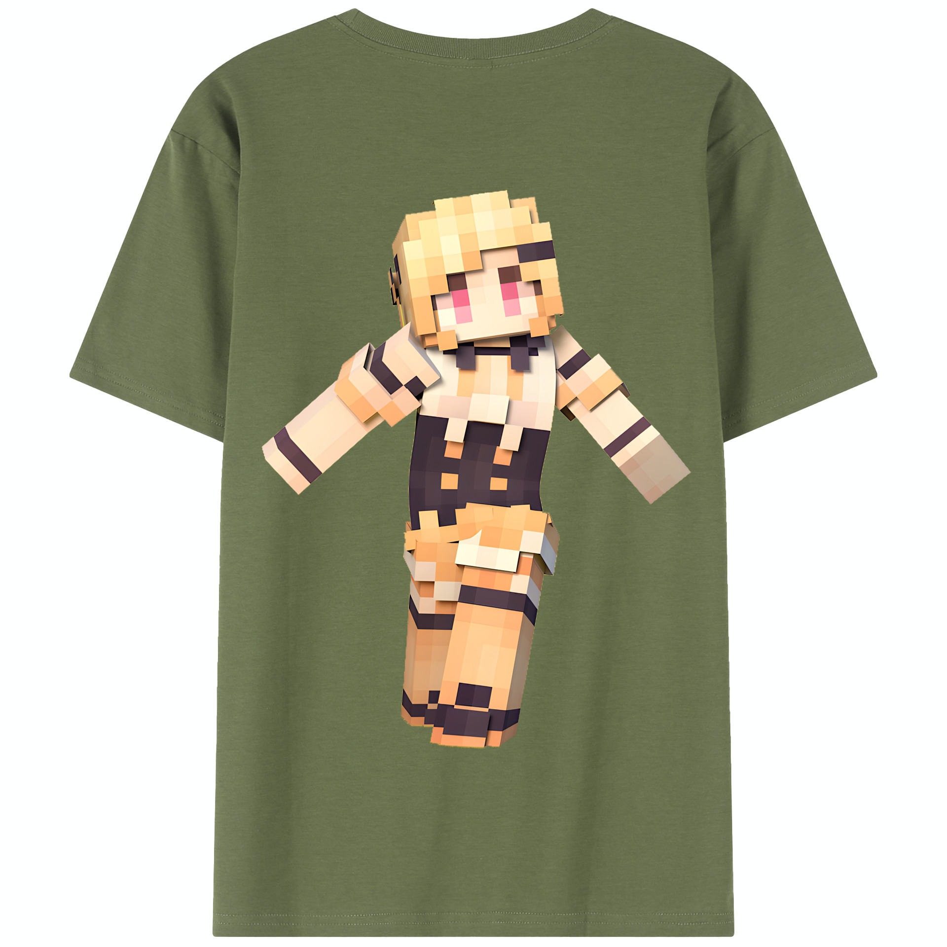 （画像用） マインクラフト ブロックの世界 Minecraft MC Block world 綿100％半袖Tシャツ（背面プリント）